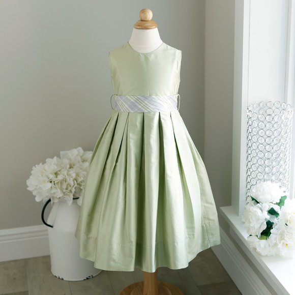 Strasburg Elegant Sage Green Silk with Spring Plaid Sash size 2/3 GORGEOUS NWOT - Picture 1 of 5